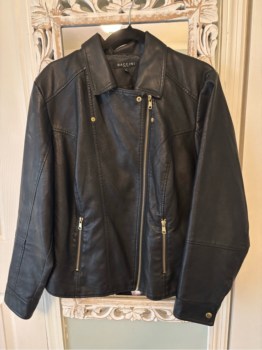 Baccini Black Leather Jacket with Gold Hardware